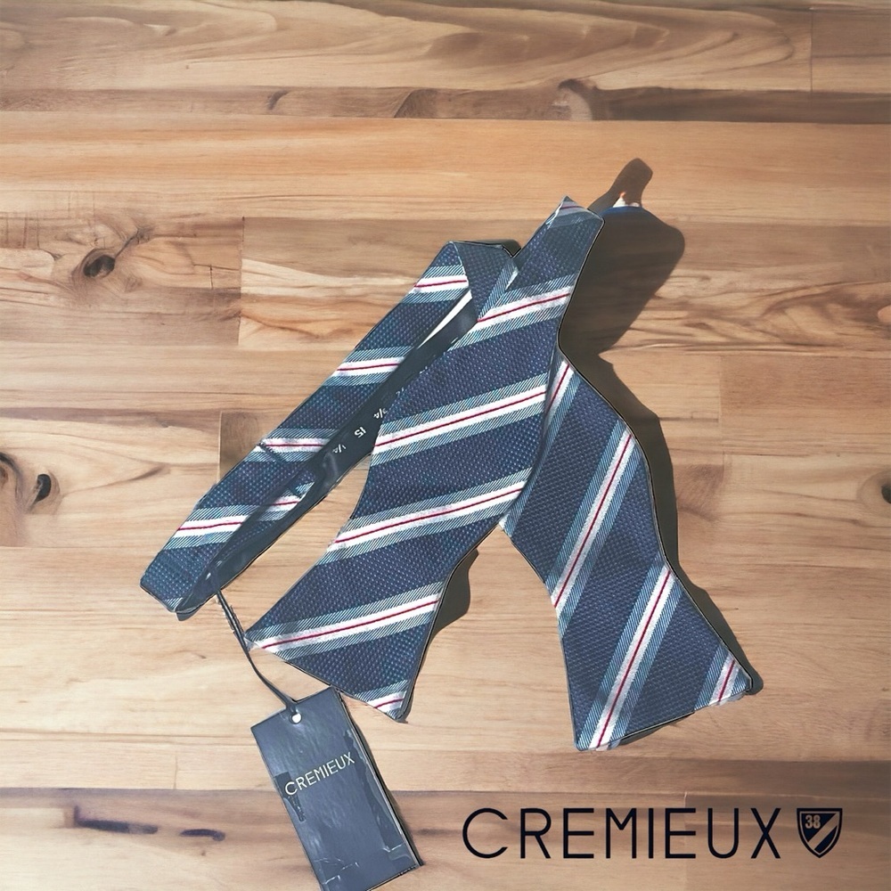 Daniel Cremieux Bow Tie Navy Blue with Silver and Red Diagonal Stripes